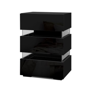 Artiss LUMI Black LED Bedside Table - Modern 3-Drawer Design with Customisable Lighting and Ample Storage