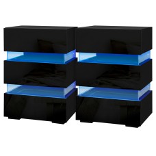 Artiss LUMI Black LED Bedside Tables 2x - 3 Drawers, 16 Colours, Particle Board & Acrylic Glass, 45x35x67cm,