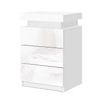 Artiss COLEY White LED Bedside Table with 3 Drawers - Customisable 16-Colour Lighting & Modern Gloss Finish