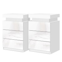 Artiss COLEY White LED Bedside Tables - 3 Drawers, Particle Board & MDF, 16 Colours, 45x35x68cm, Modern Storage Solution