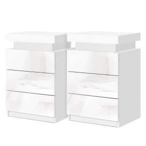 Artiss COLEY White LED Bedside Tables - 3 Drawers, Particle Board & MDF, 16 Colours, 45x35x68cm, Modern Storage Solution