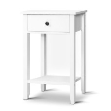 Artiss BOWIE White Bedside Table - 1 Drawer, Shelf, E1 MDF, 50x30x74cm, Retro Knob, Non-Toxic Finish, Artiss BOWIE White Bedside Table - 1 Drawer, Shelf, E1 MDF, 50x30x74cm, Retro Knob, Non-Toxic Finish,