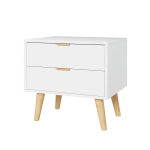 Artiss Bedside Table with 2 Drawers, White, Pine Legs, 50x40x50cm - Durable, Stylish, Easy Assembly, 1-Year Warranty