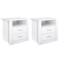 Artiss 2 x Bedside Table with 2 Drawers and Shelf, White, 15mm Particle Board, 51.5x39.5x54cm, Modern