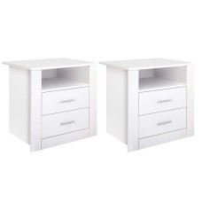 Artiss 2 x Bedside Table with 2 Drawers and Shelf, White, 15mm Particle Board, 51.5x39.5x54cm, Modern