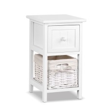 Artiss Claire Bedside Table Set of 2, 1 Drawer with Wicker Basket, Rustic White, Paulownia Wood, 25x30x45cm Artiss Claire Bedside Table Set of 2, 1 Drawer with Wicker Basket, Rustic White, Paulownia Wood, 25x30x45cm