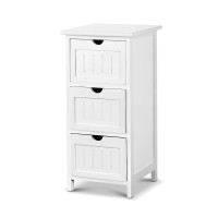 Artiss Bedside Table Bathroom Storage Cabinet 3 Drawers White, Solid Paulownia Wood, 30x30x64cm, Fully Assembled