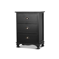 Artiss Vintage Black Bedside Table 3 Drawers - Solid Paulownia Wood, Curved Accents, Anti-Slip, No Assembly Needed Artiss Vintage Black Bedside Table 3 Drawers - Solid Paulownia Wood, Curved Accents, Anti-Slip, No Assembly Needed