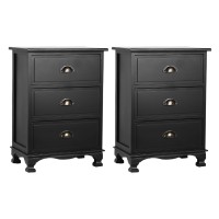 Artiss 2x Bedside Table 3 Drawers Vintage Black, Solid Paulownia Wood, 45x30x62.5cm, Fully Assembled, Retro