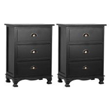 Artiss 2x Bedside Table 3 Drawers Vintage Black, Solid Paulownia Wood, 45x30x62.5cm, Fully Assembled, Retro