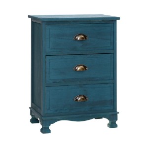 Artiss Bedside Table 3 Drawers Vintage Blue - Solid Paulownia Wood, Metal Handles, No Assembly, 45x30x62.5cm