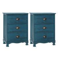 Artiss 2x Bedside Table 3 Drawers Vintage Blue, Solid Paulownia Wood, 45x30x62.5cm, Metal Handles, Pre-Asse