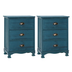 Artiss 2x Bedside Table 3 Drawers Vintage Blue, Solid Paulownia Wood, 45x30x62.5cm, Metal Handles, Pre-Asse