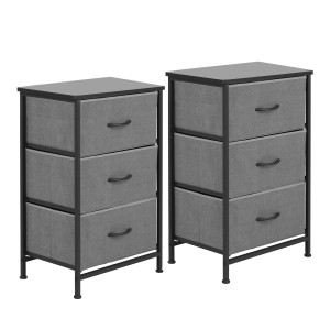 Artiss Set of 2 Chest of 3 Drawers Grey Compact Storage Tallboy with Metal Frame and MDF Top 47x30x73cm