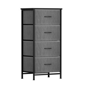 Artiss 4 Drawer Tallboy Chest of Drawers Storage Dresser, Grey, MDF Tabletop, Metal Frame, 47x30x94cm, Modern Style