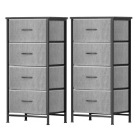Artiss Set of 2 Grey Tallboy Dressers, 4 Drawer Storage with MDF, Metal Frame, Non-Woven Lining, 47x30x94cm, Easy