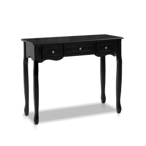 Artiss Console Table, Paulownia Wood & MDF, 91x40x80cm, Black - 3 Drawers, French Provincial Design, Vintage Charm