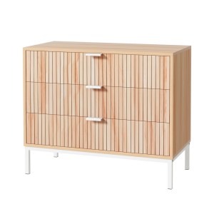 Artiss Chest of Drawers, Particle Board, Pine & White, 80x40x69cm, 3 Drawer Storage with Metal Legs & Handles