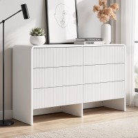 Artiss 6 Chest of Drawers Dresser Cabinet White 120cm MDF Fluted Front Push-to-Open Storage, Anti-Tip, Scratch-Resistant