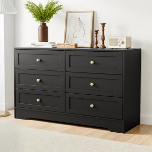 Artiss LEIF 6 Chest of Drawers Tallboy Cabinet Black, Contemporary Storage, 120x40x71.5cm, Metal Handles