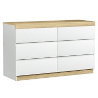 Artiss 6 Drawer Chest of Drawers, White and Oak, 110cm Tallboy Storage Cabinet, Particle Board, Bedroom Dresser