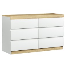 Artiss 6 Drawer Chest of Drawers, White and Oak, 110cm Tallboy Storage Cabinet, Particle Board, Bedroom Dresser