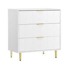 Artiss 3-Drawer Lowboy Cabinet, White, 80x45x85cm, Carved Design, Metal Handles, Smooth Runners, Easy Assembly