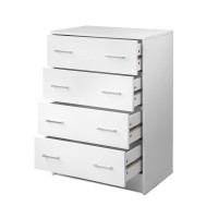 Artiss 4-Drawer Tallboy, Particle Board, White, 64x40x89cm - Contemporary Storage Chest with Smooth Metal Runners