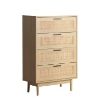 Artiss BRIONY Rattan 4-Drawer Tallboy Pine - Stylish Bohemian Storage Solution with Solid Wood Legs, Easy Assembly