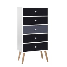 Artiss 5-Drawer Tallboy, Particle Board, 48x30x99cm, Grey & White, Scandinavian-Inspired, Easy Assembly, Ample Storage