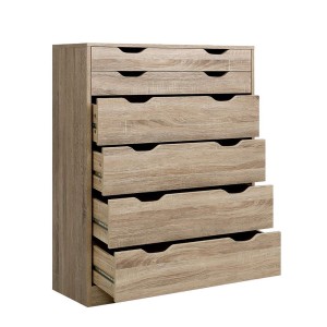 Artiss 6-Drawer Tallboy, E1 Particleboard, Oak Finish, 80x38x105.5cm, Scandinavian Design, Anti-Rust Runners
