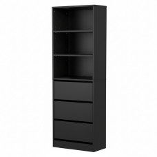 Artiss Tallboy Dresser - Black 3-Drawer & 3-Shelf Cabinet, Handle-Free Design, 50.5x40.5x160cm, High Capacity