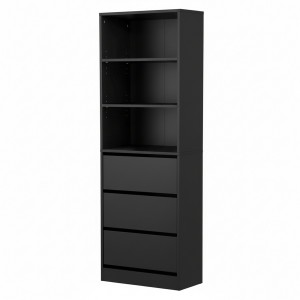 Artiss Tallboy Dresser - Black 3-Drawer & 3-Shelf Cabinet, Handle-Free Design, 50.5x40.5x160cm, High Capacity