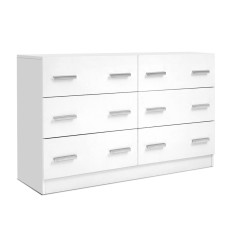 Artiss 6-Drawer Lowboy, Particle Board, White, 110.5x42x69cm - Stylish Storage Solution with Melamine Finish