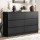 Artiss 6 Drawer Lowboy Chest of Drawers Black 120x39x82cm Melamine Groove Handle Smooth Runners 6-Drawer