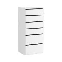 Artiss 6 Drawer Chest of Drawers Tallboy, 113cm White Dresser, Particle Board, Handle-Free, Sturdy, Modern Storage