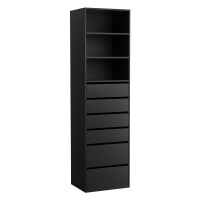 Artiss Black 6-Drawer Tallboy Cabinet: Modern Handle-Free Design, 50.5x40x185cm, High Capacity, Easy Clean, Wall Anchor