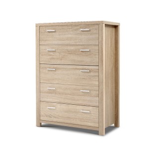 Artiss Chest of Drawers, 5-Drawer Tallboy, Particle Board, Oak, 80x40x111cm, MAXI Series, Contemporary Storage Solution