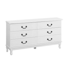 Artiss Chest of Drawers, MDF & Pine Wood, White, 120x36.5x65cm - French Provincial Design, 6 Drawers, Vintage Style Artiss Chest of Drawers, MDF & Pine Wood, White, 120x36.5x65cm - French Provincial Design, 6 Drawers, Vintage Style