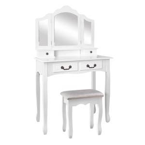 Artiss Dressing Table Stool Set, Hardwood & MDF, White, 79x40x138cm, Foldable Mirror, Elegant Provincial Style