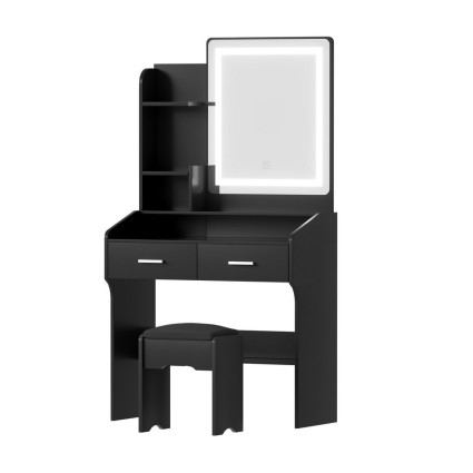 Artiss Black LED Dressing Table Set with Stool – Hollywood Mirror, 3 Light Modes, Storage Drawers, 77x35x147cm