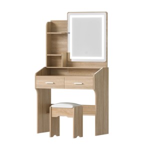 Artiss LED Dressing Table Set with Stool - MDF Wood, Hollywood Mirror, Adjustable Lights, 2 Drawers, 77x35x147cm
