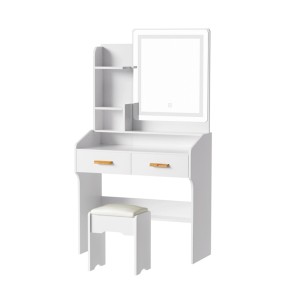 Artiss Dressing Table Set with Stool, MDF, 77x35x147cm, White, LED Mirror, Hollywood Style, Ample Storage