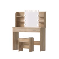 Artiss Hollywood-Style Dressing Table Set with LED Mirror, Foam-Padded Stool, MDF Wood, 2 Drawers, 108x40x135cm