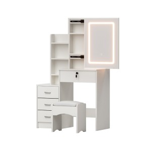 Artiss White LED Dressing Table Vanity Set with Sliding Mirror, 4 Drawers & Padded Stool - MDF & PU Leather, 80x36x131cm