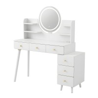 Artiss White Dressing Table Vanity Desk with LED Mirror USB Type C Charging Station and Six Drawers 100-120cm