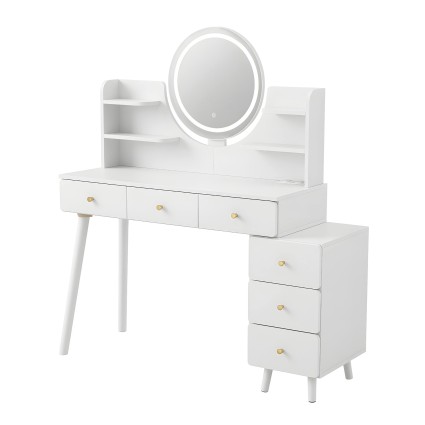 Artiss White Dressing Table Vanity Desk with LED Mirror USB Type C Charging Station and Six Drawers 100-120cm
