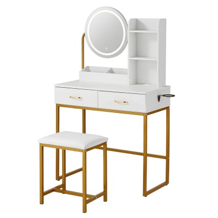 Artiss White Dressing Table Vanity with Adjustable LED Mirror Built in USB Type C Charging and Stool