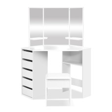 Artiss White Corner Dressing Table Set: 5 Drawers, 3 Shelves, Mirror & Padded Stool for Stylish Organisation