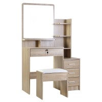 Artiss Oak Dressing Table Set with Mirror & Stool - 4 Drawers, Lockable Storage & Display Shelves for Bedroom